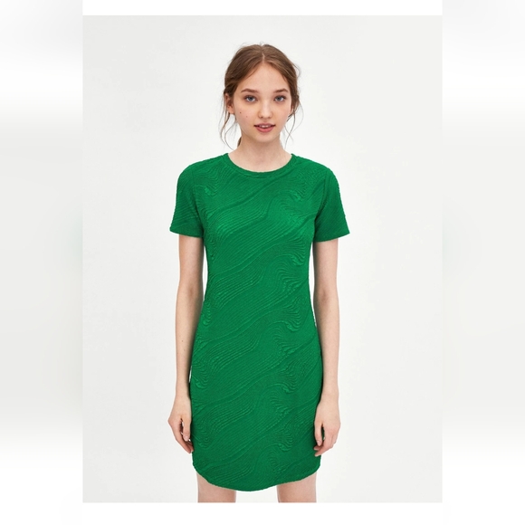 Zara Short Slv Jacquard Mini Dress EUC Size S - Picture 1 of 10